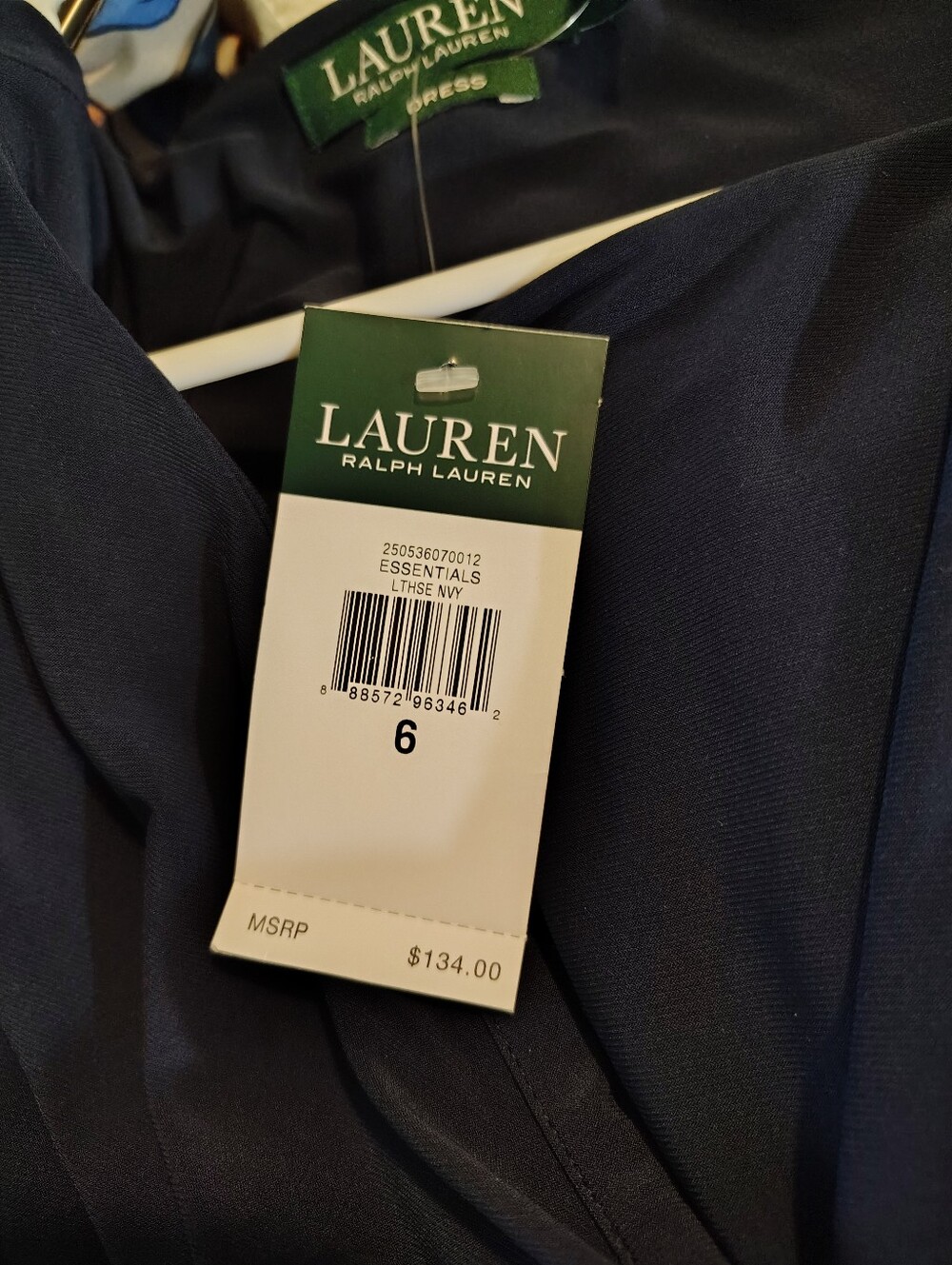 Stunning Ralph LaurenNavy Blue Draped Wrap Style 3/3 Sleeve Cocktail Midi Dress - Picture 6 of 11